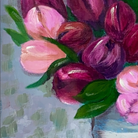 Original Acrylic Impressionist Flowers in Vase, Floral Wall Art, - Picture 2 of 3